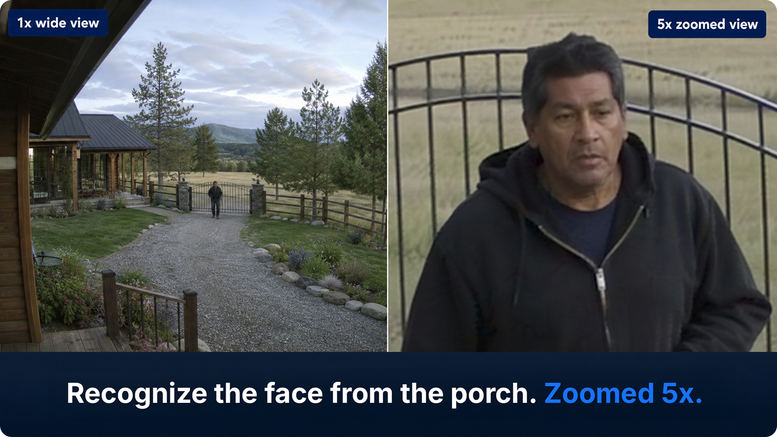 Face recognition — 1x wide vs 5x zoomed